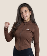 Passion Long sleeve zip up top - Mocha Brown
