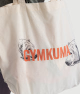Cotton canvas tote with GYMKUMA bear graphic, made in Jordan