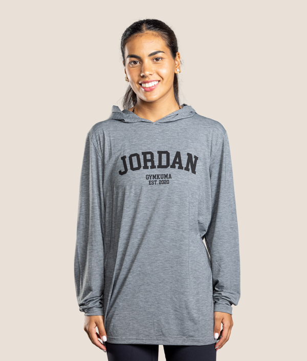 Icy Jordan Varsity LS in Gray, second fit, view 2 — GYMKUMA
