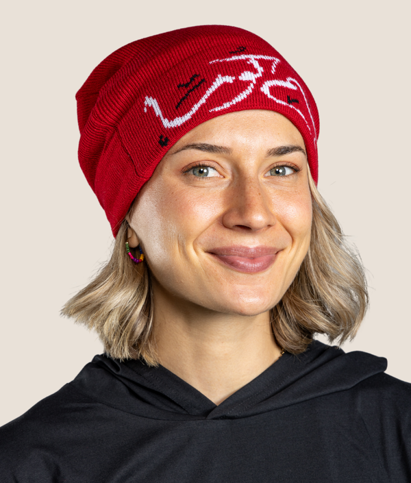 Flag Beanie in Red, alternate listing, view 2 — GYMKUMA