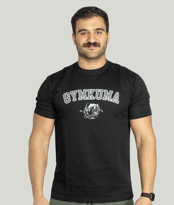 Varsity Bear T-Shirt in Black and Grey — GYMKUMA