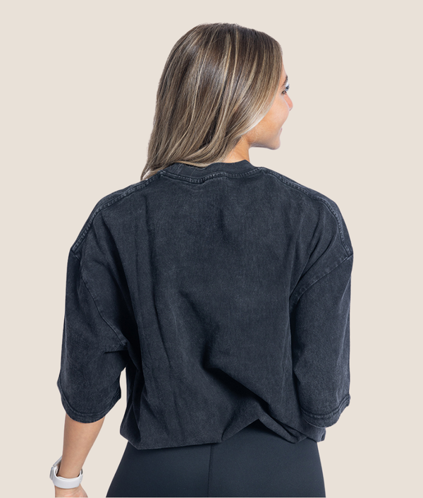 Kuma Fusion Oversized T-Shirt in Vintage Black, view 2 — GYMKUMA