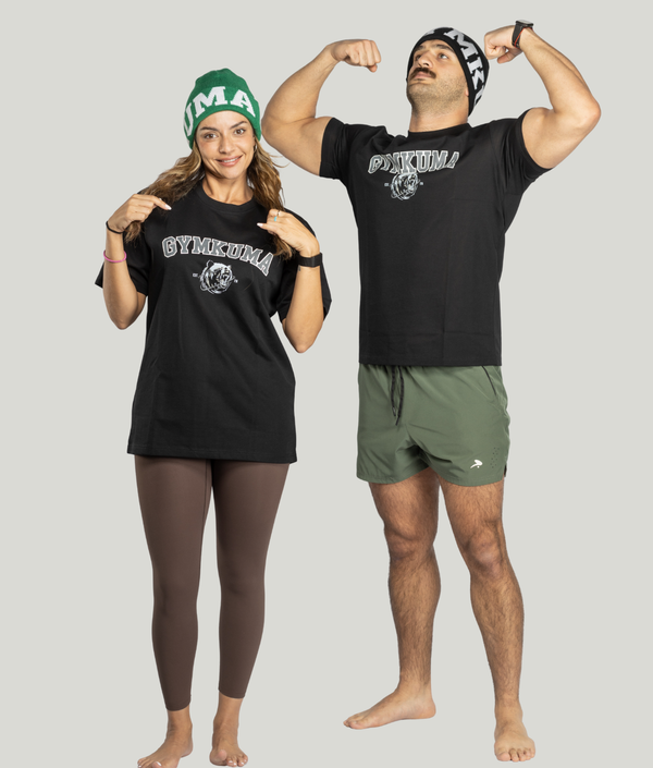 Varsity Bear T-Shirt in Black and Grey, view 2 — GYMKUMA