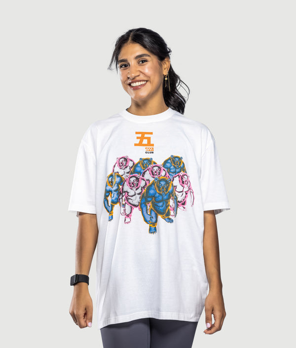 5:AM Club T-Shirt in White, view 2 — GYMKUMA
