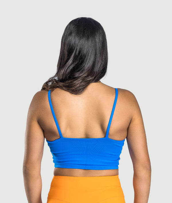Level Up Bra Top in Blue, view 2 — GYMKUMA