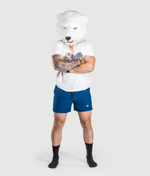 Kuma Bolt Shorts in Navy, view 2 — GYMKUMA