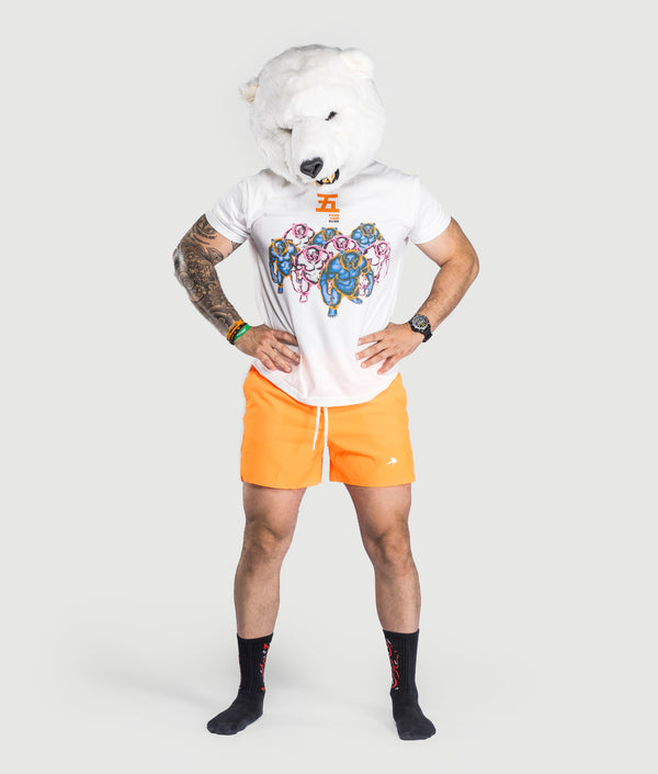 Kuma Bolt Shorts in Orange, view 2 — GYMKUMA