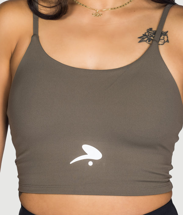Level Up Bra Top in Truffle, view 2 — GYMKUMA