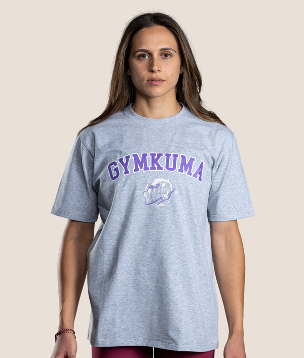 Varsity Bear Women's T-Shirt in Grey and Purple — GYMKUMA