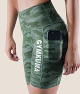 High-Waist Cargo Biker Shorts- Hunter Camouflage