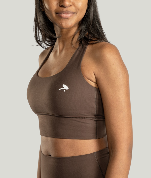 Fly Bra in Mocha Brown, view 2 — GYMKUMA