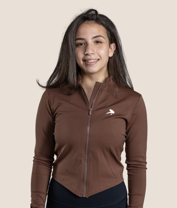 Passion LS Zip Up Top in Mocha Brown — GYMKUMA