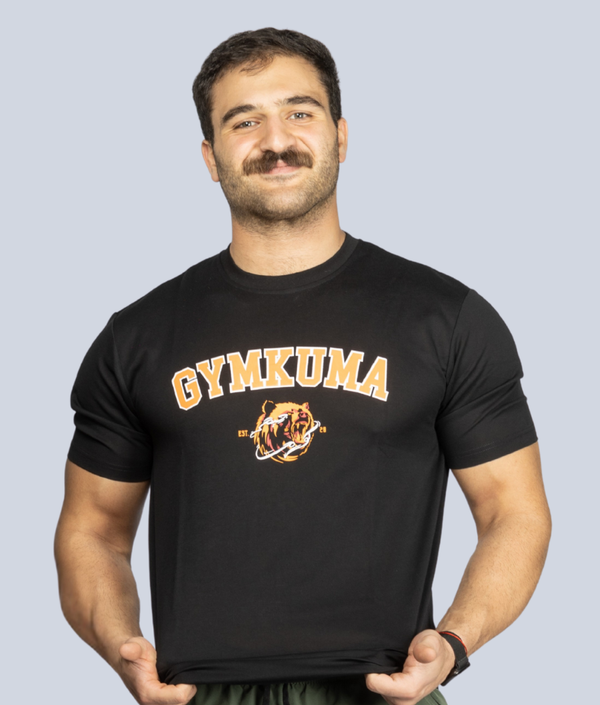 Varsity Bear T-Shirt in Black and Orange — GYMKUMA