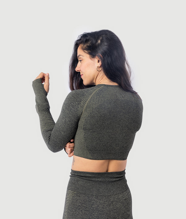 Athena Long Sleeve Crop Top - Jungle