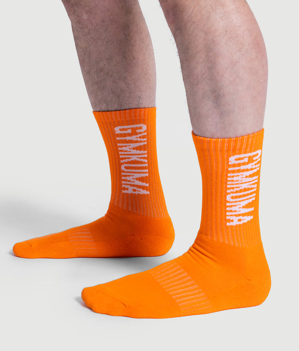 Cushioned cotton blend crew socks with jacquard GYMKUMA logo