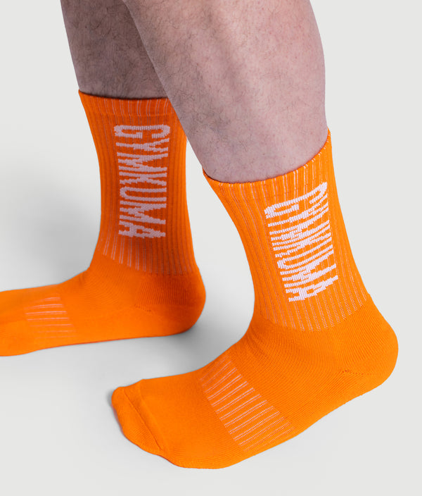 GYMKUMA high crew socks in orange and white