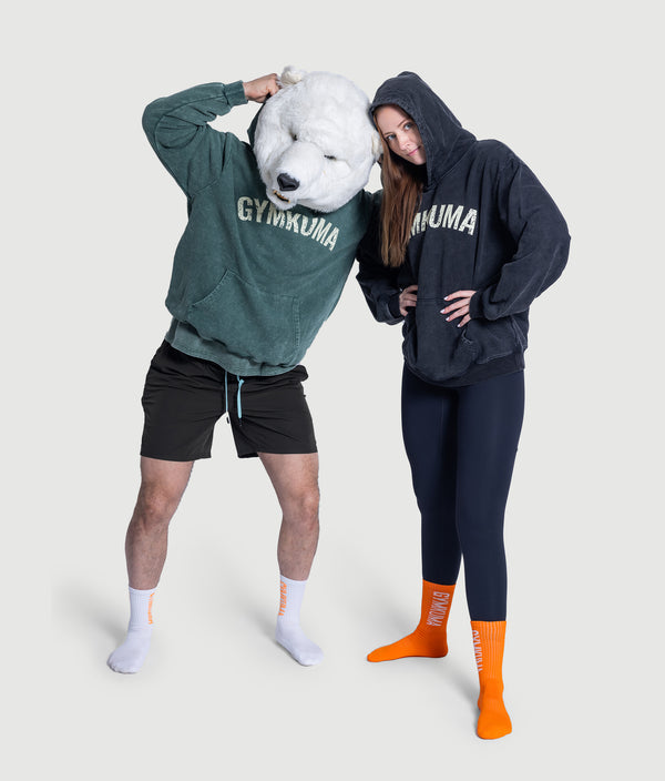 Roots Washed Hoodie in Black, view 2 — GYMKUMA
