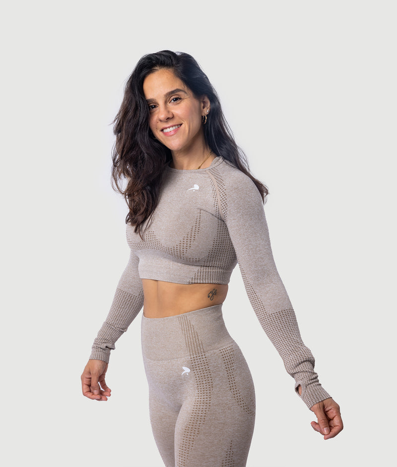 Athena long sleeve seamless crop top - SAND