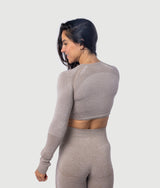 Athena long sleeve seamless crop top - SAND