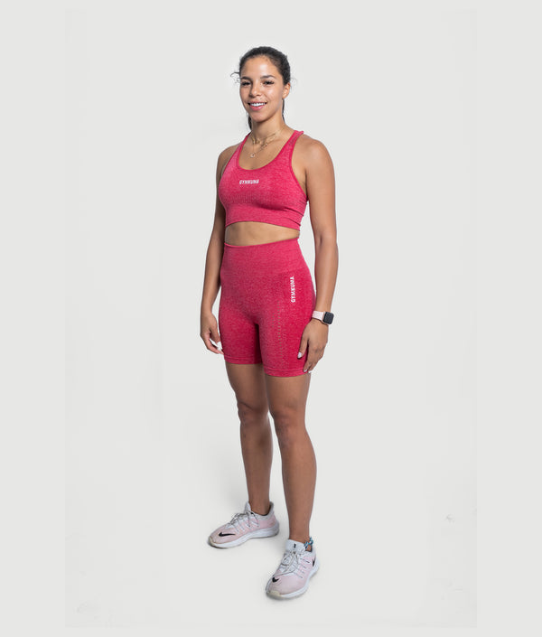 GYMKUMA Rise seamless bra and shorts set in Cherry