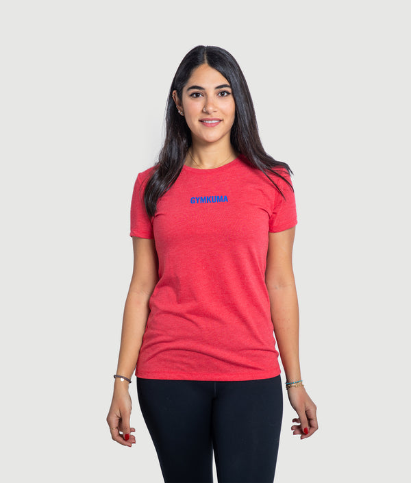 GYMKUMA Melo tri-blend tee in Cherry and Blue