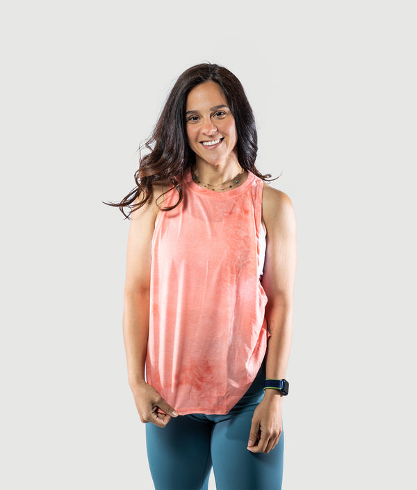 Peach tie dye sleeveless tank by GYMKUMA
