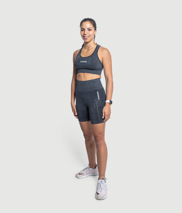 GYMKUMA Rise seamless bra and shorts set in Charcoal Gray