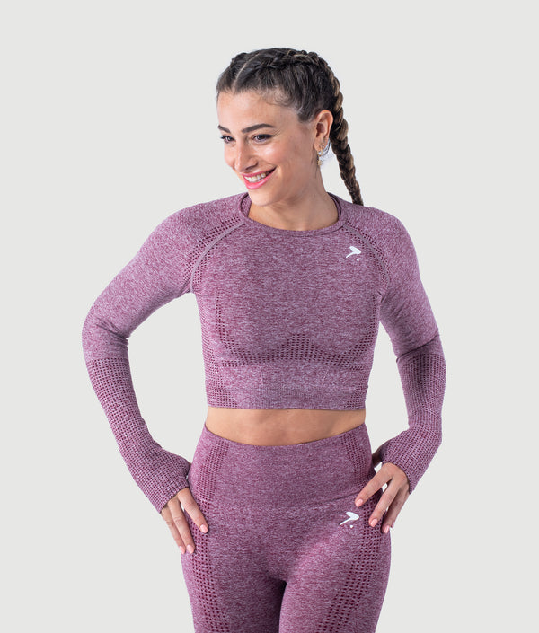 Athena Long Sleeve Seamless Crop Top - Maroon