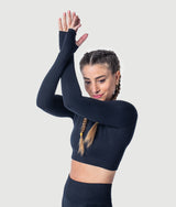 Athena Long Sleeve Seamless Crop Top - Midnight