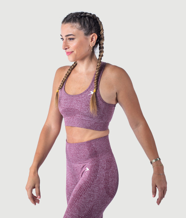 Maroon wire-free seamless sports bra by GYMKUMA