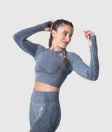 Athena Long Sleeve Seamless Crop Top - Metal