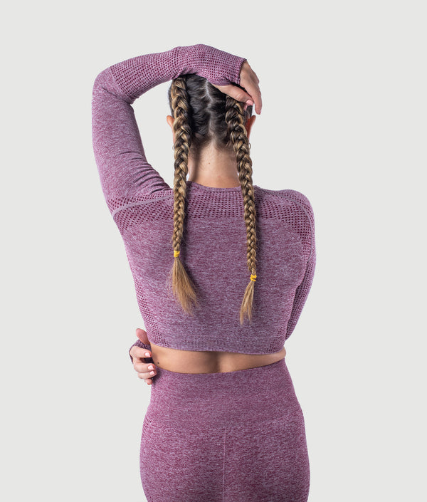 Maroon seamless long sleeve crop top by GYMKUMA