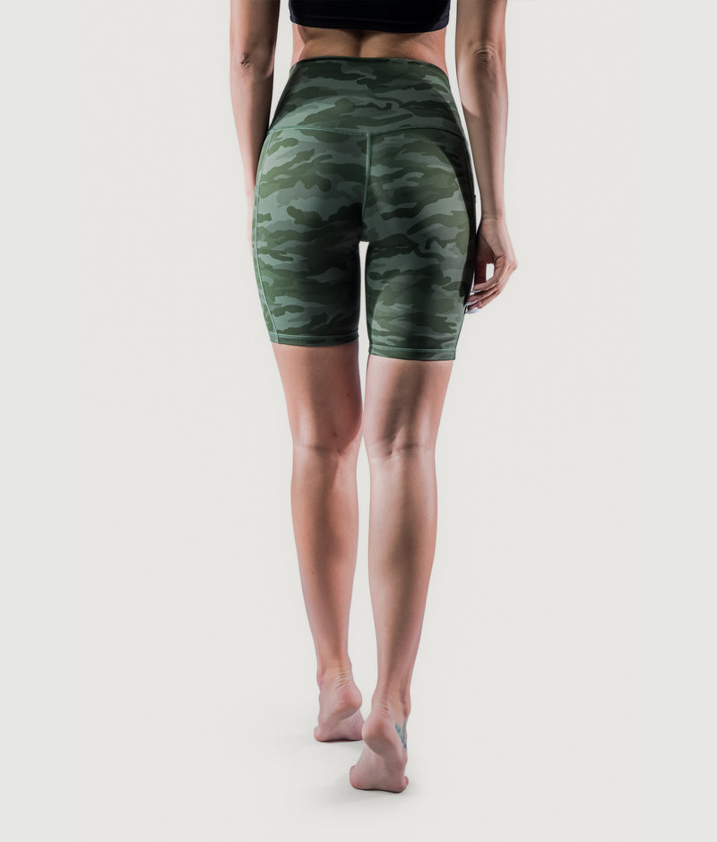 High-Waist Cargo Biker Shorts- Hunter Camouflage