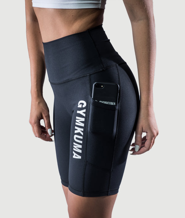 GYMKUMA high-waist cargo biker shorts in black