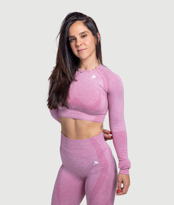 GYMKUMA Athena long sleeve seamless crop top in pink